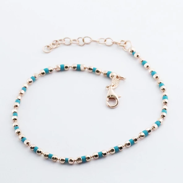 Rose Gold Kaplama Firüze Taşlı Dorika Bileklik - Resim 2