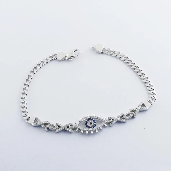 Gurmet Zincirli Göz Modeli Gümüş Bilelik - Resim 4