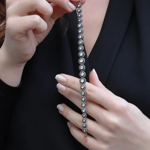 Elmas Montür Süzme Su Yolu Gümüş Bileklik - Resim 3