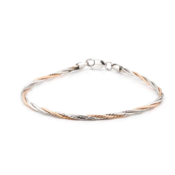 925 Ayar Gümüş İki Renkli Örgü Bileklik ürün görseli 1