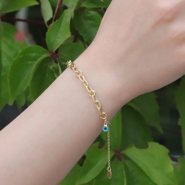 Mini Burgu Halkalı Gold Kaplama Gümüş Hallow Bileklik - Resim 2