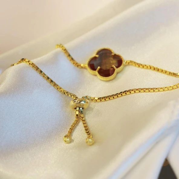 İkonik Alhambra Yonca Zultanit Taşlı Gold Kaplama Asansörlü Bileklik - Resim 2