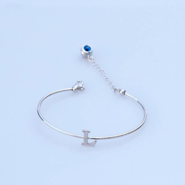Nazar Boncuklu L Harfi Gümüş Bileklik ürün görseli 1