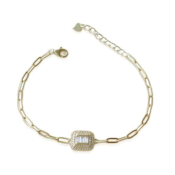 Baget Model Gold Kaplama Trend Gümüş Bileklik - Resim 2