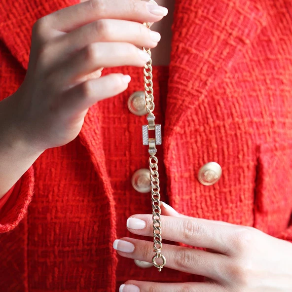 Gurmet Modeli Zirkon Taşlı Gold Kaplama Gümüş Bileklik - Resim 4