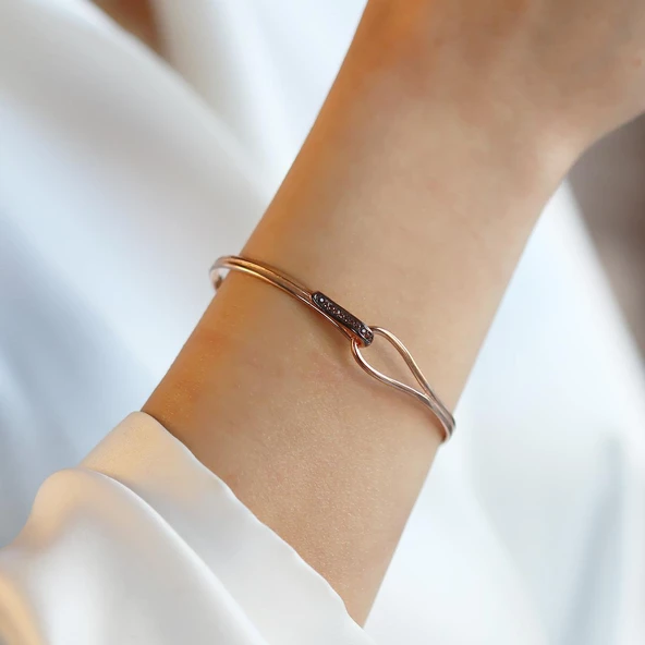 Düğüm Taşlı  Rose Gold Kaplama Gümüş Bileklik - Resim 3
