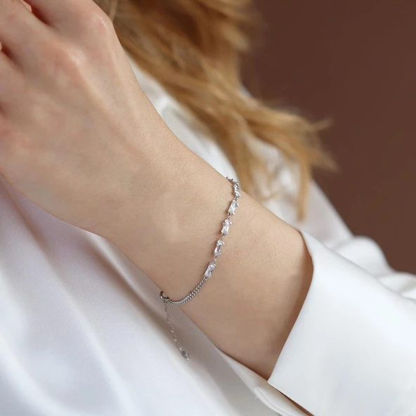 Baget Taşlı Gümüş Bileklik - Resim 3