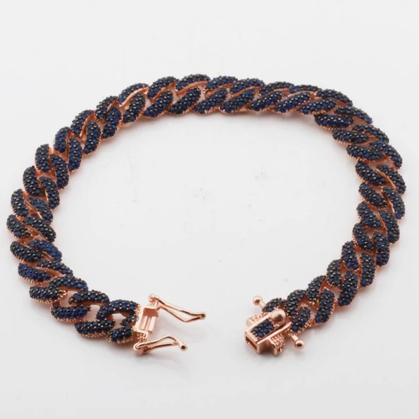 Lacivert Zirkon Taşlı Gurmet Model Zincir Gümüş Kadın Bileklik - Resim 2