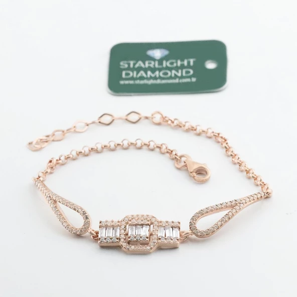 Starlight Diamond Baget Kesim Rose Gold Kaplama Gümüş Bileklik - Resim 2
