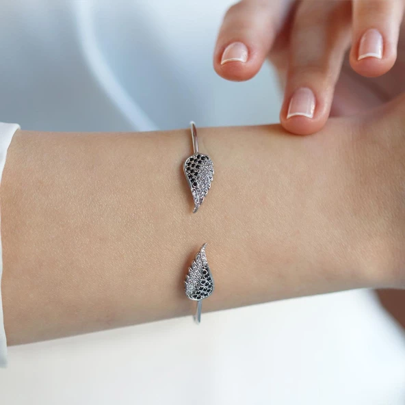 Zirkon Taşlı Kanatlı Gümüş Kelepçe - Resim 2