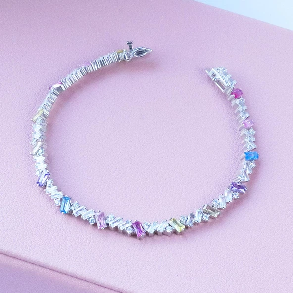 Renkli Zirkon Taşlı Krizent Su Yolu Bileklik - Resim 3