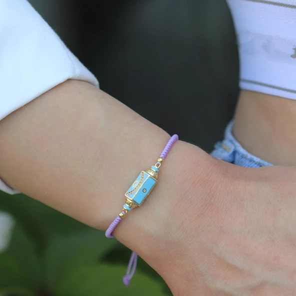 Gün Işığı Mor İpek Makrome Gümüş Bileklik - Resim 3