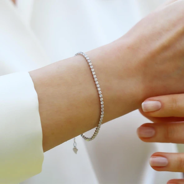 Su Yolu 1mm Zirkon Taşlı Gümüş Bileklik - Resim 3