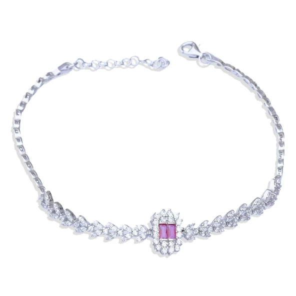 Başak Modeli Kırmızı Taşlı Zarif Gümüş Bileklik - Resim 4