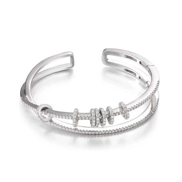 Apm Monaco Model Kayar Halkalı Zirkon Taşlı 925 Ayar Gümüş Kelepçe - Resim 4