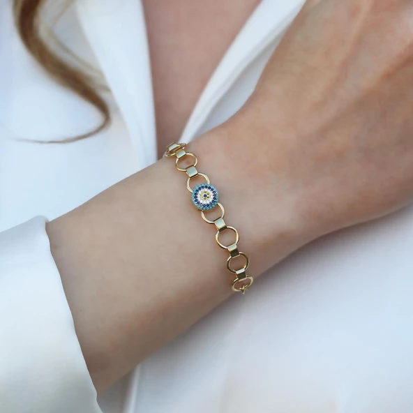 Nazarlı Zirkon Taşlı Gold Kaplama Hallow Bileklik ürün görseli 1