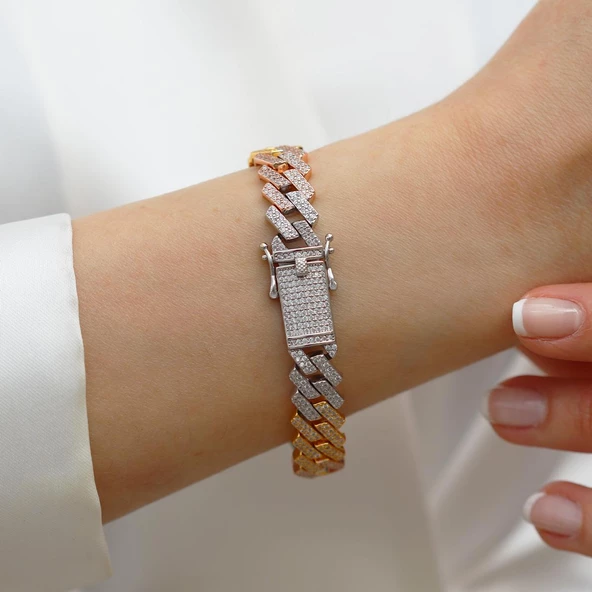 Fizyon Gurmet 3 Renkli Zirkon Taşlı Gümüş Bileklik - Resim 4