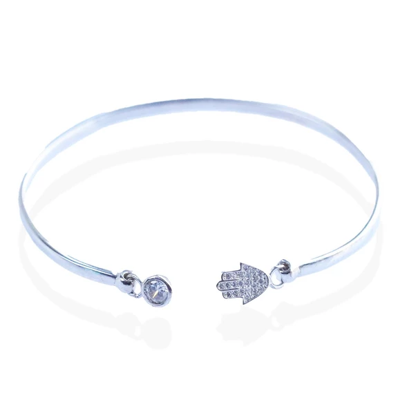 Fatma Ana Eli Sallantı Figürlü Gümüş Kelepçe - Resim 3