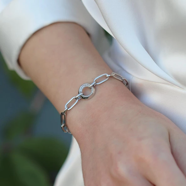 Fortuna Trend Halka Zirkon Taşlı Gümüş Bileklik - Resim 4