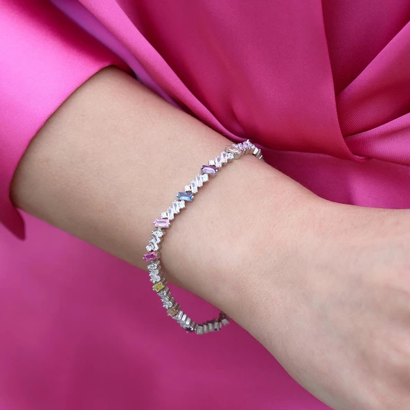 Renkli Zirkon Taşlı Krizent Su Yolu Bileklik ürün görseli 1