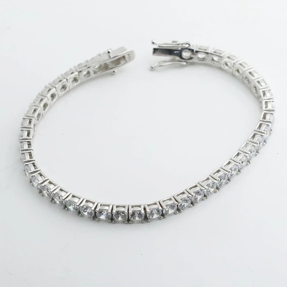 3 mm Zirkon Taşlı Su Yolu Gümüş Bileklik - Resim 4