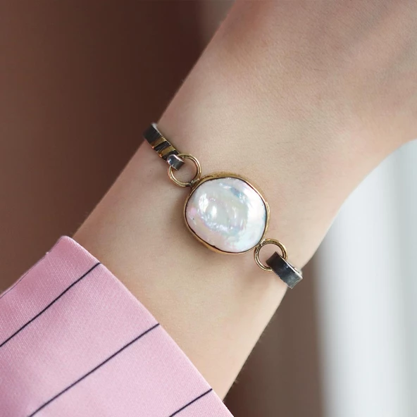 Barok İnci Otantik Gümüş Kelepçe - Resim 3