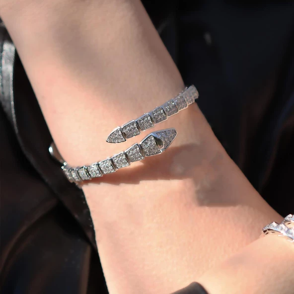 Serpent Full Zirkon Taşlı Gümüş Kelepçe - Resim 3