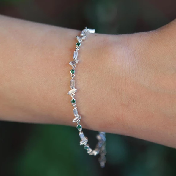 Mini Baget Taşlı Gümüş Bileklik - Resim 2