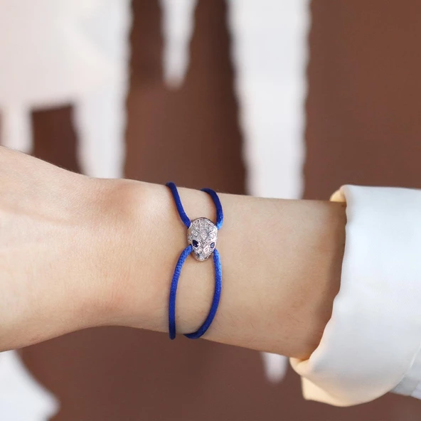 Serpents Gümüş İpek Makrome Bileklik - Resim 3