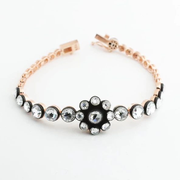 Çiçek Modeli Rose Gold Kaplama Elmas Montür Bileklik - Resim 4