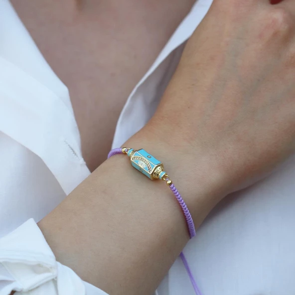 Gün Işığı Mor İpek Makrome Gümüş Bileklik - Resim 2