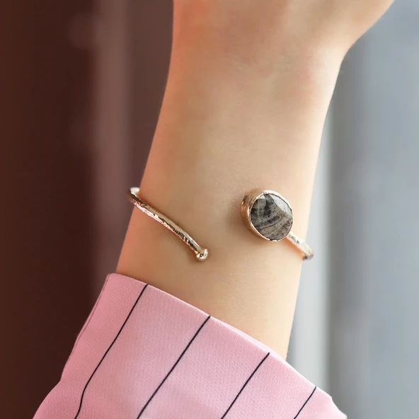 Rutil Kuvars Taşlı Otantik Gümüş Kelepçe - Resim 3