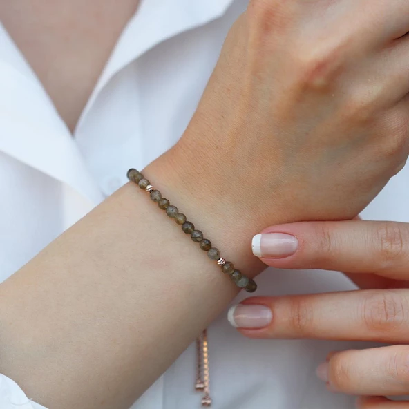 Peridot Taşlı Asansörlü Rose Gold Kaplama Gümüş Bileklik - Resim 3