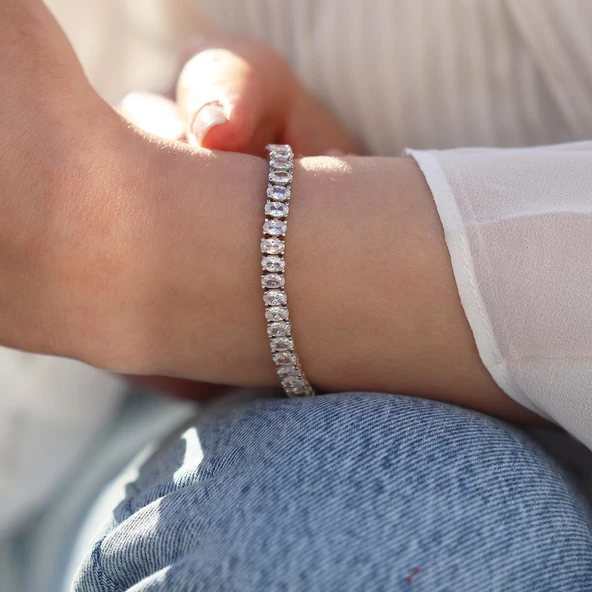 Damla Modeli Su Yolu Zirkon Taşlı Gümüş Bileklik - Resim 2