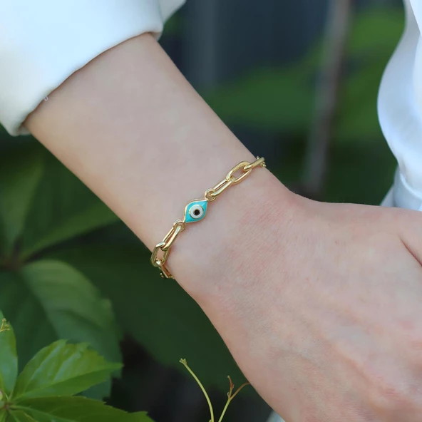 Fortuna Göz Mineli Gold Kaplama Gümüş Bileklik - Resim 2