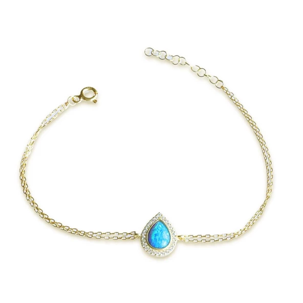 Opal Damla Taşlı Gold Kaplama Gümüş Bileklik - Resim 3