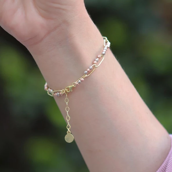 Trend Zincirli Gold Kaplama Dorika Gümüş Bileklik - Resim 3