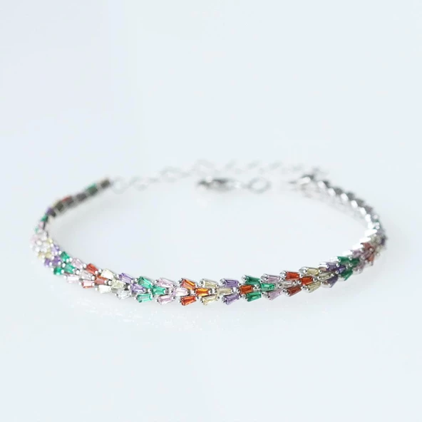 Renkli Zirkon Taşlı Başak Gümüş Bileklik - Resim 2