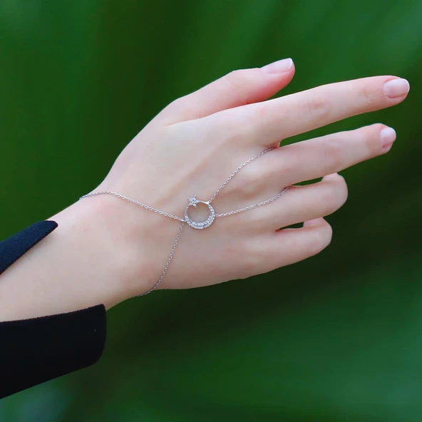 Ay Yıldız Zirkon Taşlı 925 Ayar Gümüş Şahmeran ürün görseli 1