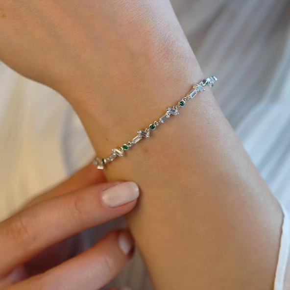 Mini Baget Taşlı Gümüş Bileklik - Resim 3