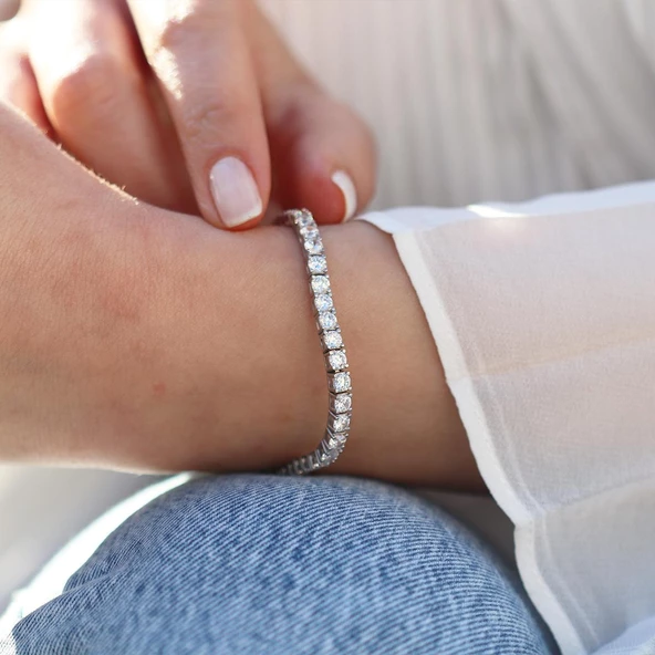 3 mm Zirkon Taşlı Su Yolu Gümüş Bileklik - Resim 2