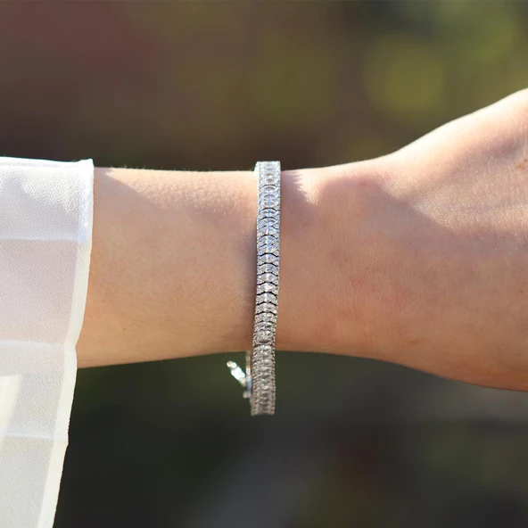 Mekik Modeli Zirkon Taşlı Su Yolu Gümüş Bileklik - Resim 3