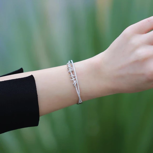 Apm Monaco Model Kayar Halkalı Zirkon Taşlı 925 Ayar Gümüş Kelepçe - Resim 3