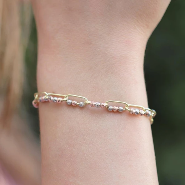 Trend Zincirli Gold Kaplama Dorika Gümüş Bileklik ürün görseli 1