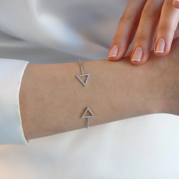 Ok İkili Zarif 925 Ayar Gümüş Kelepçe - Resim 2