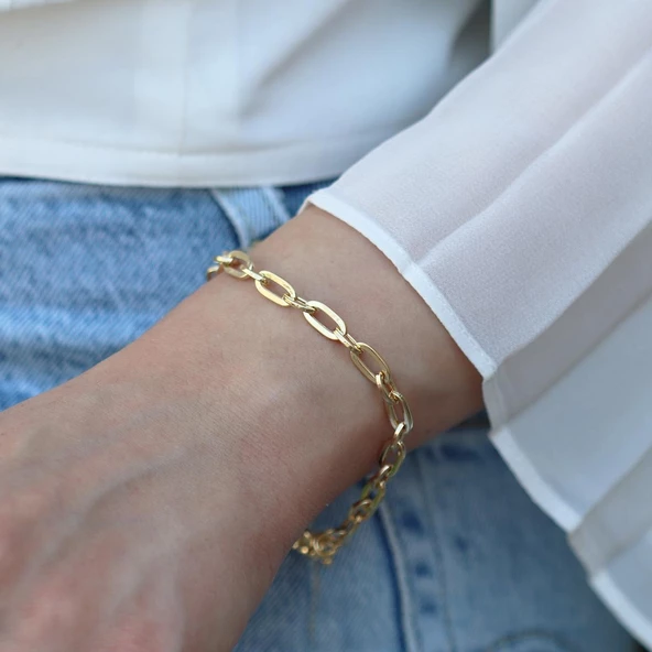 Trend Geçme Zincirli Gold Kaplama Hallow Bileklik - Resim 2