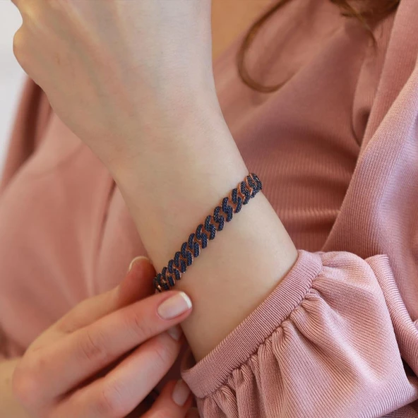 Lacivert Zirkon Taşlı Gurmet Model Zincir Gümüş Kadın Bileklik ürün görseli 1