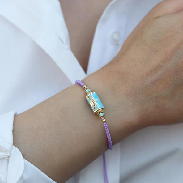 Gün Işığı Mor İpek Makrome Gümüş Bileklik - Resim 4