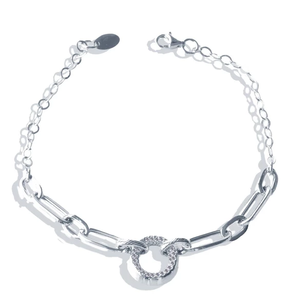 Fortuna Trend Halka Zirkon Taşlı Gümüş Bileklik - Resim 2