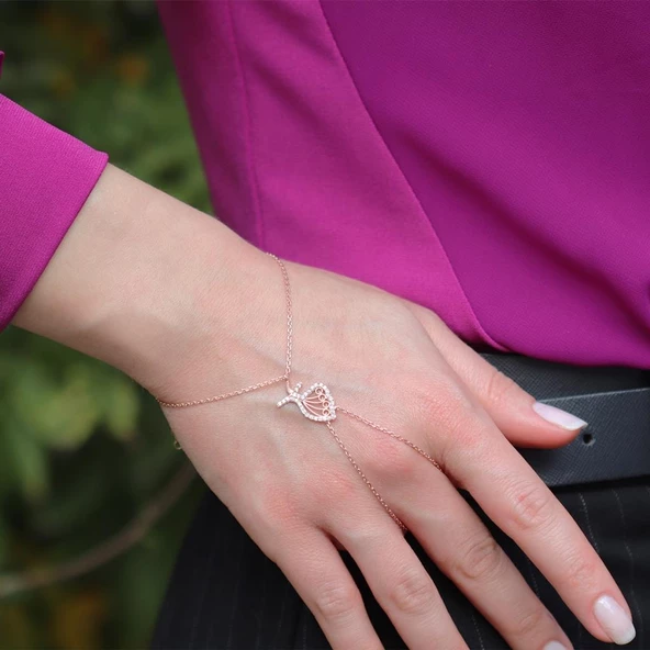 Zirkon Taşlı Rose Gold Kaplama Mevlana 925 Ayar Gümüş Şahmeran - Resim 3